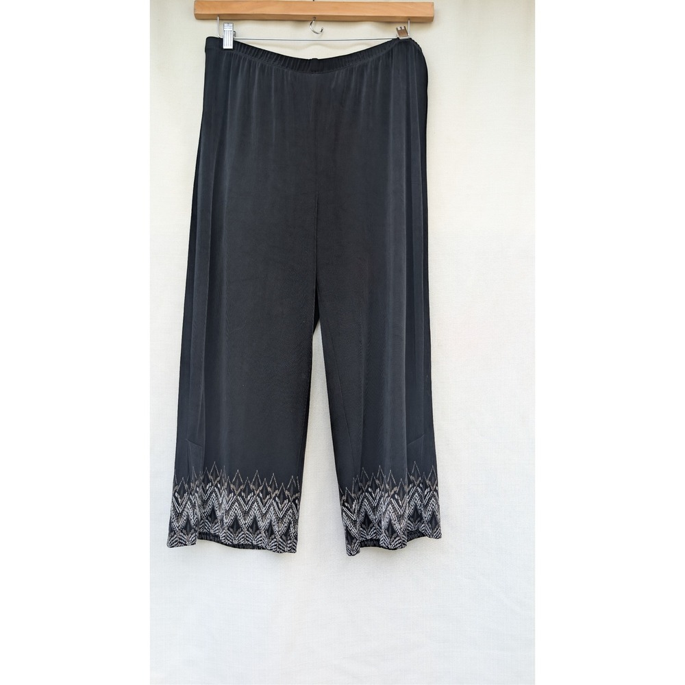 Chicos Travelers Pants Womens 3 XL Black Metallic Border Wide Leg Crop Slinky